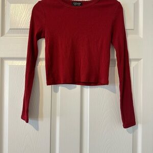 Topshop Red Ribbed Long Sleeve Crop Top